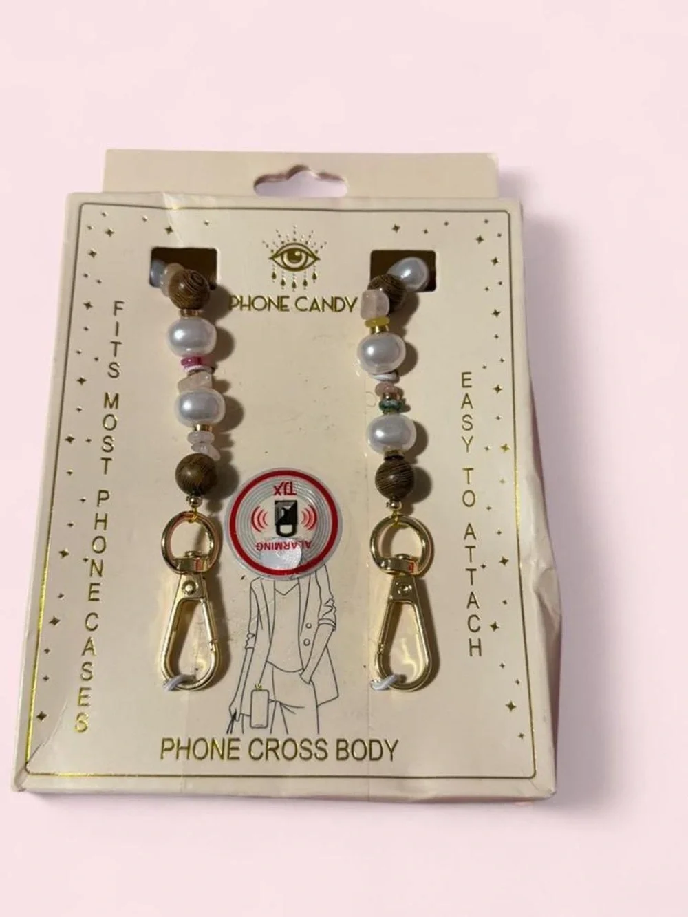 Phone Candy Pearl & Wood Bead Crossbody Phone Strap - Gold Hardware